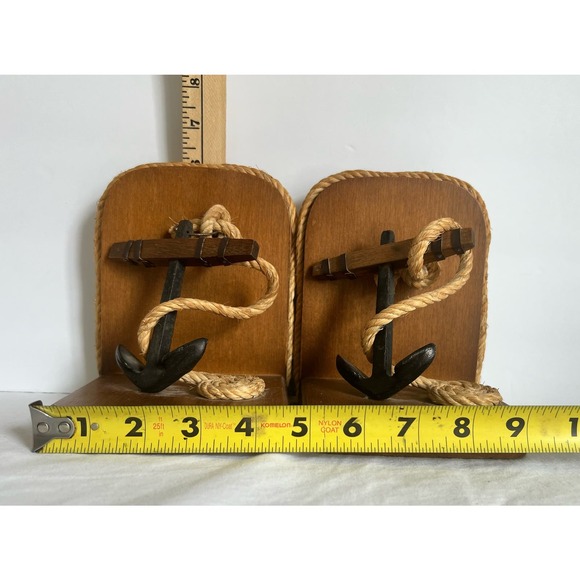 Vintage Anchor Bookends Wooden with Anchor Rope Nautical - Picture 10 of 10